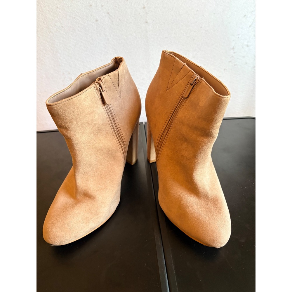 Torrid Womens 10W Tan Faux Suede Block Heel Ankle Booties Wide Width